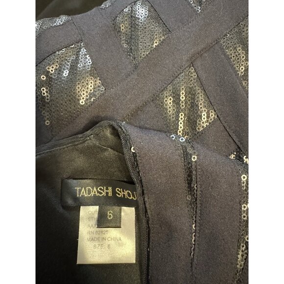 Tadashi Dress 6 Black Metallic Sequin Stretch Sheath Wedding Party Cruise Event - Picture 8 of 13